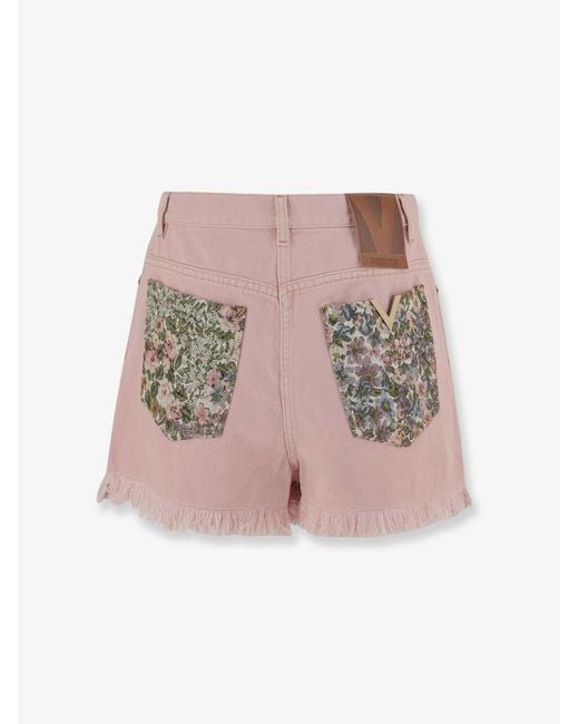 Valentino Pink Denim Shorts With Frayed Edges