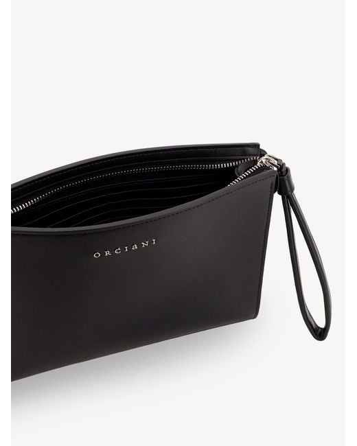 Orciani Black Leather Clutch Bag for men