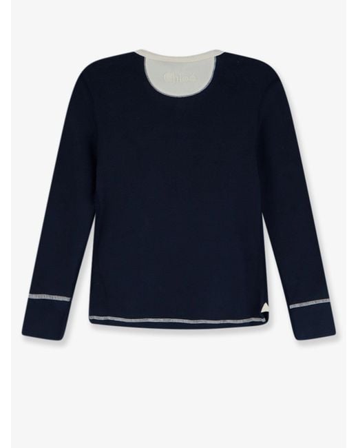 Chloé Blue Cotton Sweater With Contrasting Inserts