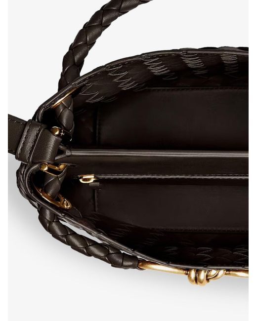 Bottega Veneta Black Andiamo Bucket Leather Crossbody Bag With Intrecciato Pattern
