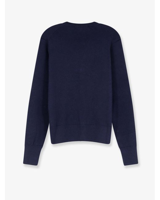 AMI Blue Wool Cardigan With Iconic Embroidery for men
