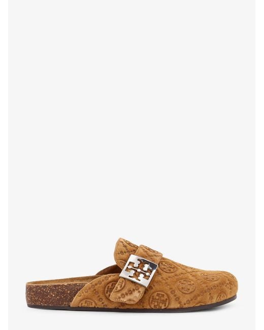 Tory Burch Brown T Monogram Mellow Jacquard Suede Mule
