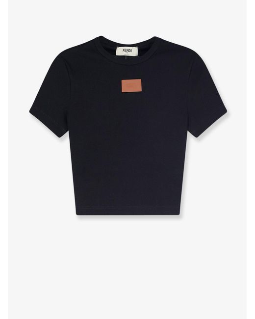 Fendi Blue Cropped Stretch Cotton T-Shirt