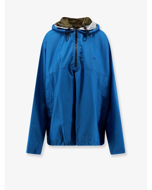Loewe Blue Anorak Technical Fabric Windbreaker With Embroidered Anagram Logo for men