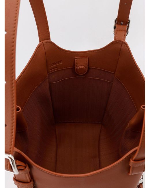 Loewe Brown Hammock Flip Leather Handbag With Front Lettering Logo