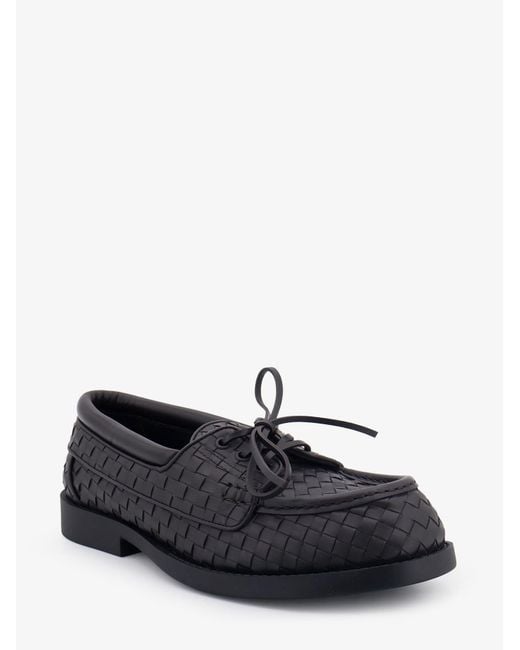 Bottega Veneta White Pier Intrecciato Leather Boat Shoes for men