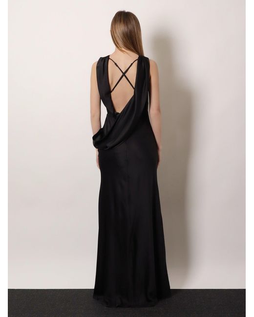 ACTUALEE Black Satin Long Dress