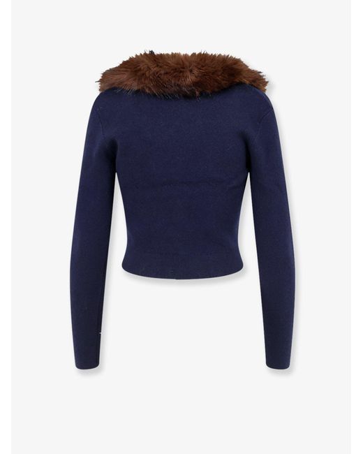 Self-Portrait Blue Cardigan With Faux Fur Profile