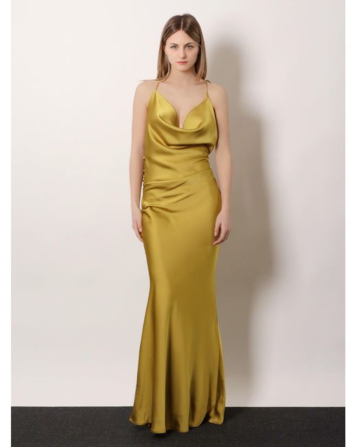 ACTUALEE Metallic Satin Long Dress