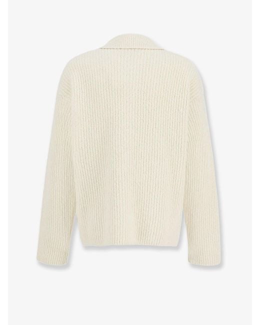 AMI White Wool And Cotton Ribbed Cardigan for men