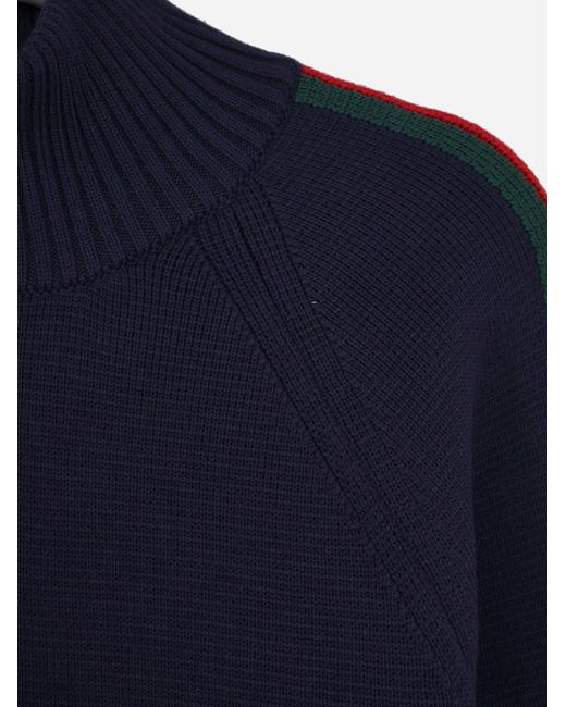 Gucci Blue Wool Cardigan With Web Detail for men