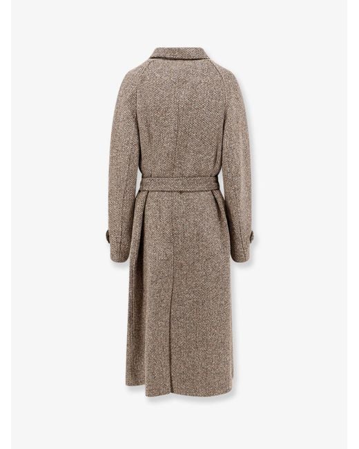 Brunello Cucinelli Natural Herringbone Coat With Monili Detail