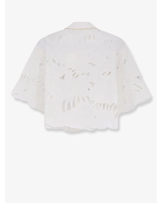 Zimmermann White Mahon Cotton Shirt With All-Over Embroidery
