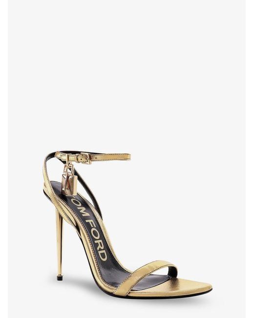 Tom Ford White Laminated Leather Sandals With Iconic Padlock