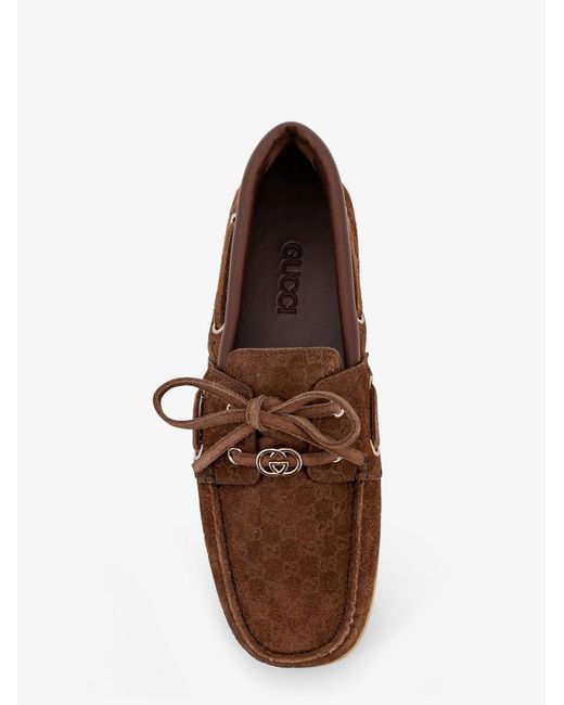 Gucci Brown Suede Loafers With All-Over Gg Logo