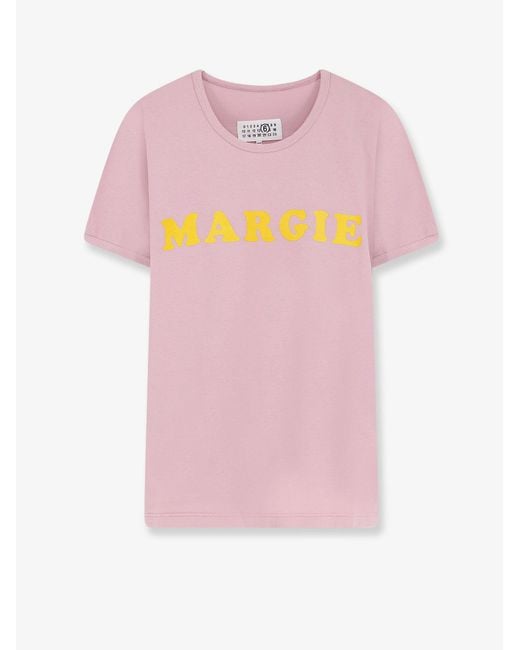 MM6 by Maison Margiela Pink Cotton T-Shirt With Print