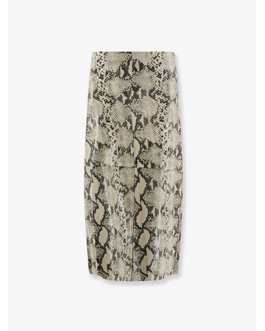 Alysi White Python-Print Leather Midi Skirt