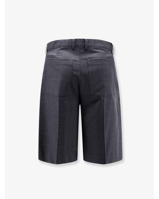 DUNST Blue Pleated Check Wool Blend Bermuda Shorts for men