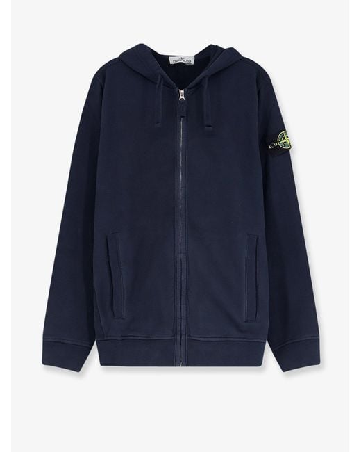 Stone Island Blue Cotton Sweatshirt With Side Logo Patch for men