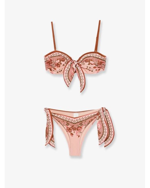Zimmermann White Aster Shiny Nylon Bikini With Paisley Print