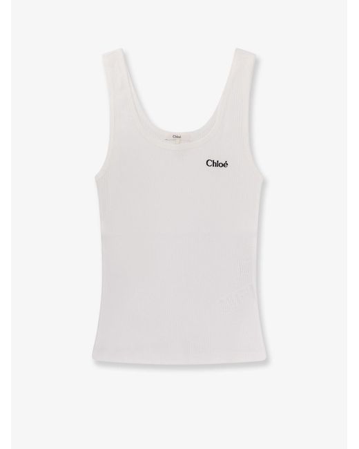 Chloé White Ribbed Cotton Tank Top