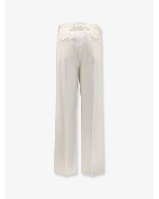 Laneus White Stretch Cotton Trousers for men