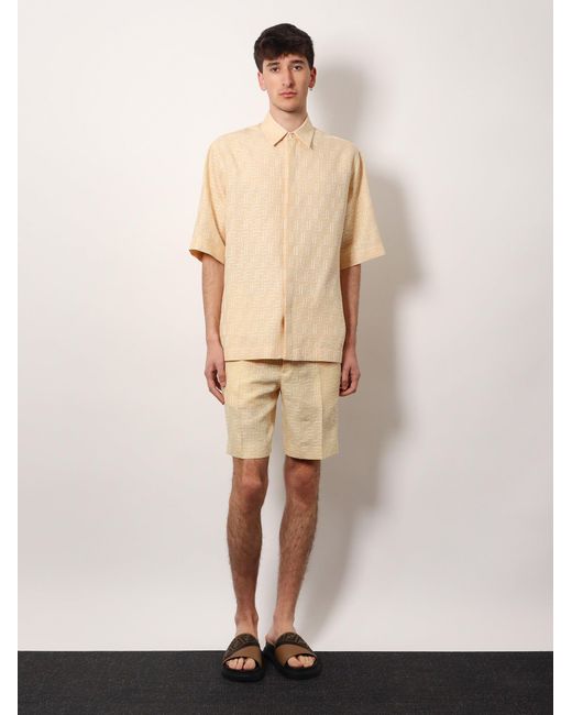 Fendi Natural Jacquard Linen And Cotton Shirt With All-Over Ff Embroidery for men