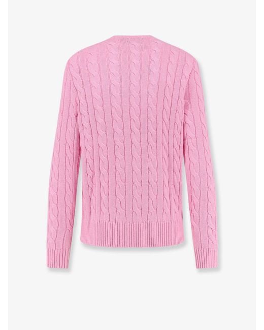 Polo Ralph Lauren Pink Cable Knit Cotton Sweater With Iconic Logo for men