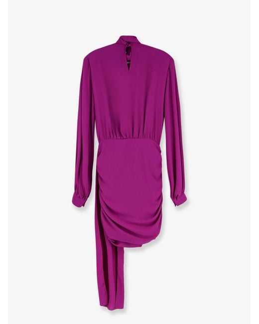 ACTUALEE Purple Satin Dress With Padded Shoulders