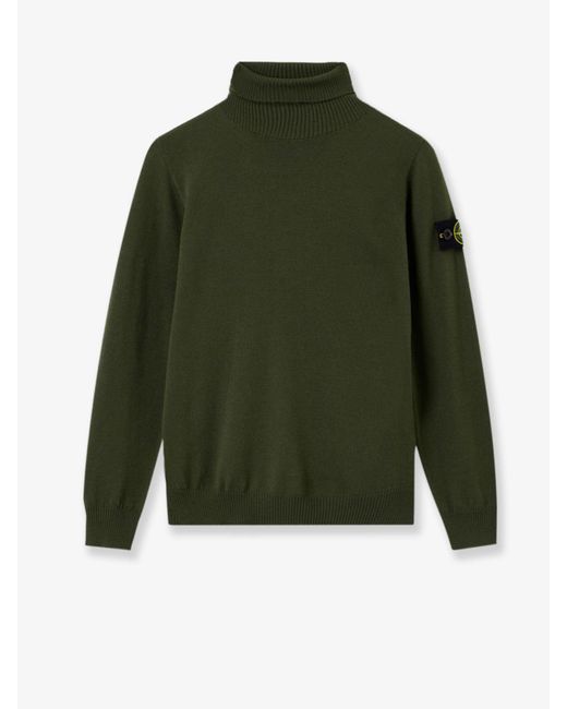 Stone Island Green Certified Virgin Wool Turtleneck Sweater for men