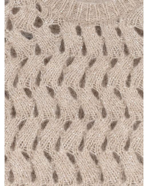 Brunello Cucinelli Natural Perforated Sweater With Micro Sequins