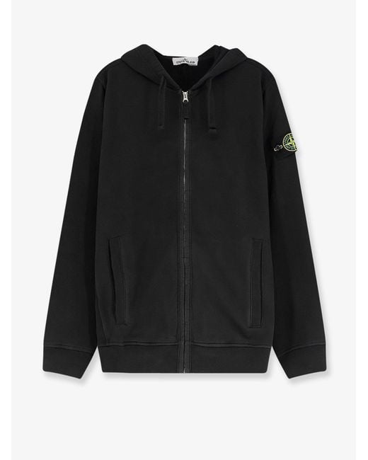 Stone Island Black Cotton Sweatshirt With Side Logo Patch for men