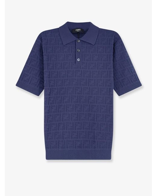 Fendi Blue Ff Cotton Polo Shirt for men