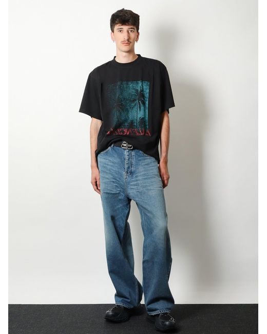 Balenciaga Black Cotton T-Shirt With Front Print for men