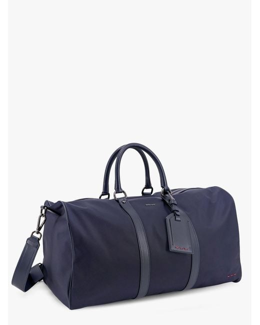 Kiton Blue Nylon Duffel Bag With Leather Inserts for men