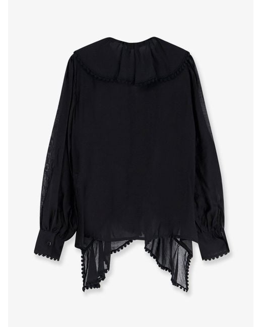 ACTUALEE Black Shirt With Rouches