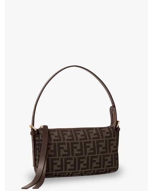 Fendi Brown Zip Top Small Ff Zucca Fabric Shoulder Bag