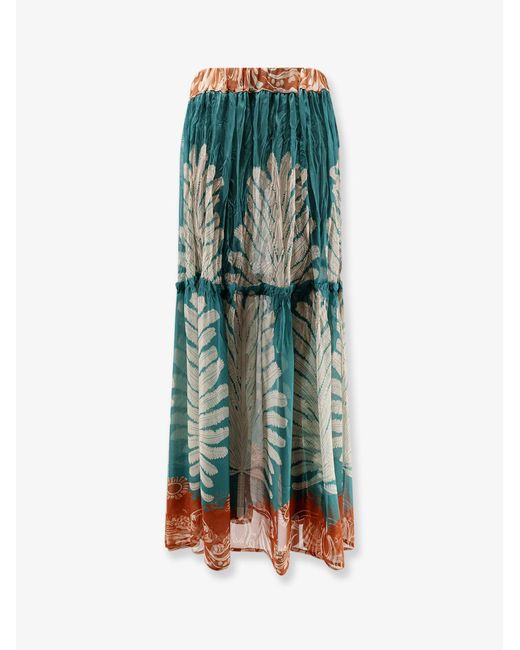 BYE Firenze Green Gale Palme Viscose And Silk Skirt