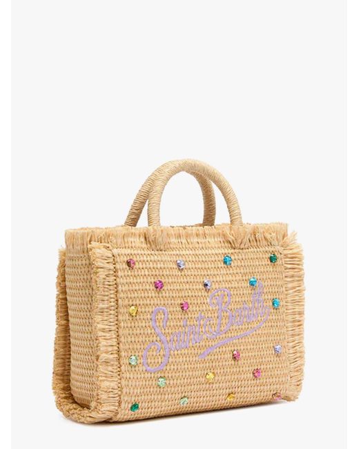 Mc2 Saint Barth Natural Vanity Mini Straw Handbag With Rhinestones Motif