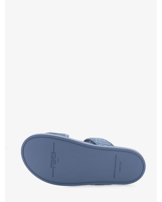 Fendi Blue Feel Woven Rafia Flat Sandals