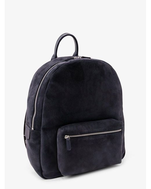 Kiton Blue Suede Backpack With Engraved Logo for men