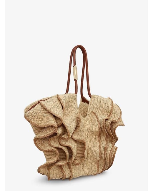 Zimmermann Natural Goldentime Raffia Shoulder Bag With Ruffles