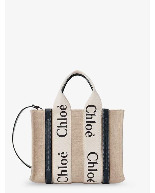 Chloé Natural Woody Linen Canvas And Leather Crossbody Bag