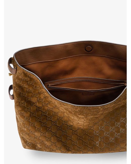 Gucci Brown Beatrix Suede Shoulder Bag With All-Over Gg Logo
