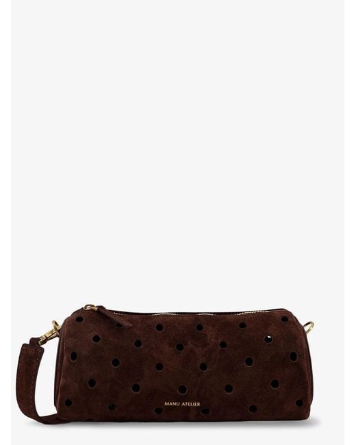MANU Atelier Brown Mini Cylinder Suede Crossbody Bag
