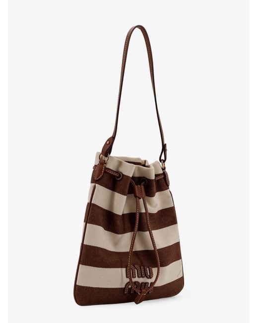 Miu Miu Brown Canvas Striped Bucket Bag
