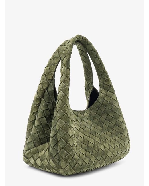Bottega Veneta Green Campana Intrecciato Suede Shoulder Bag
