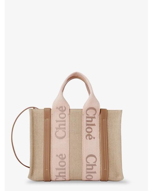 Chloé Natural Woody Linen Canvas And Leather Crossbody Bag