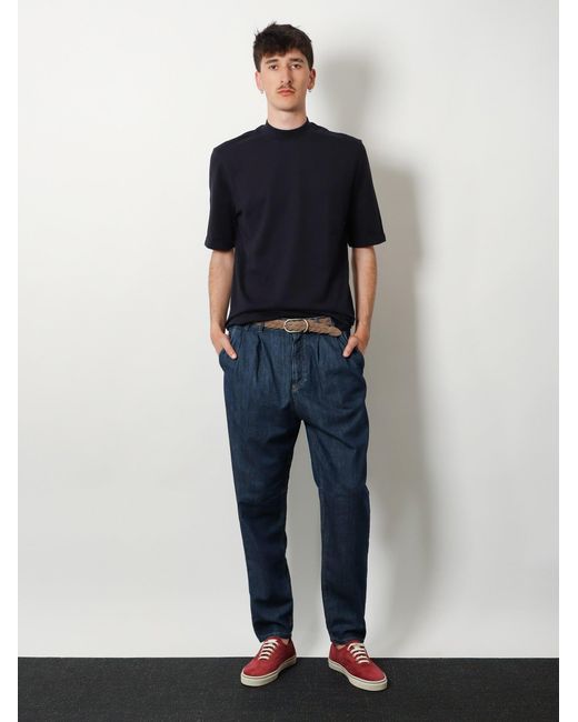 Brunello Cucinelli Blue Cotton T-Shirt for men