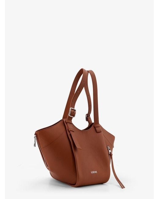 Loewe Brown Hammock Flip Leather Handbag With Front Lettering Logo